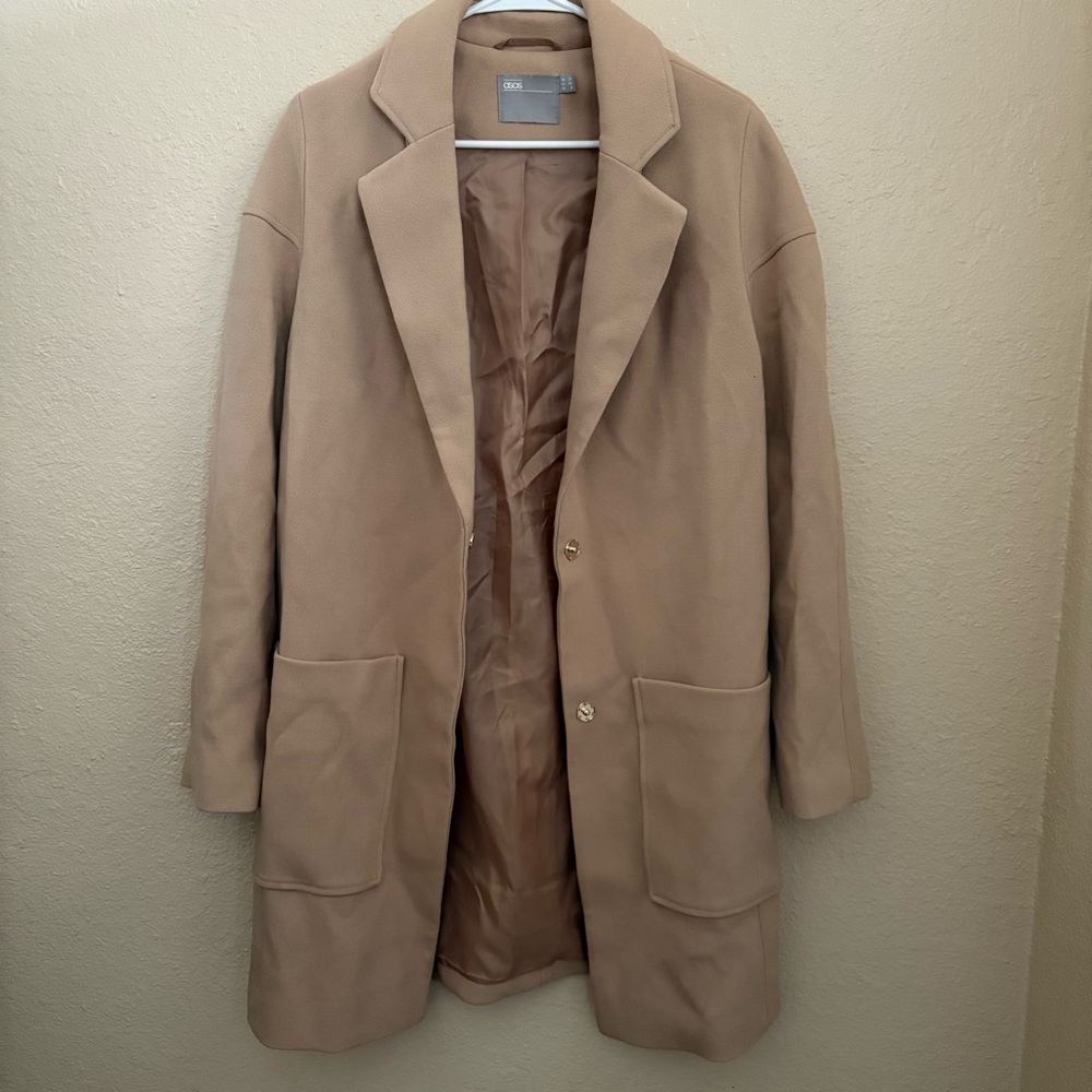 ASOS Tan Trench Coat with Wide Lapels and Relaxed Fit